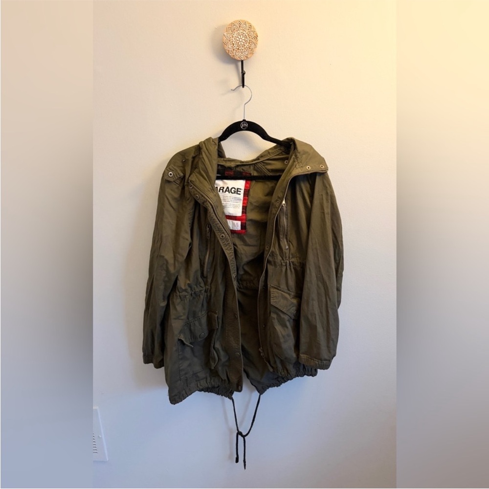 Garage Khaki Utility Jacket with Red Plaid Lining